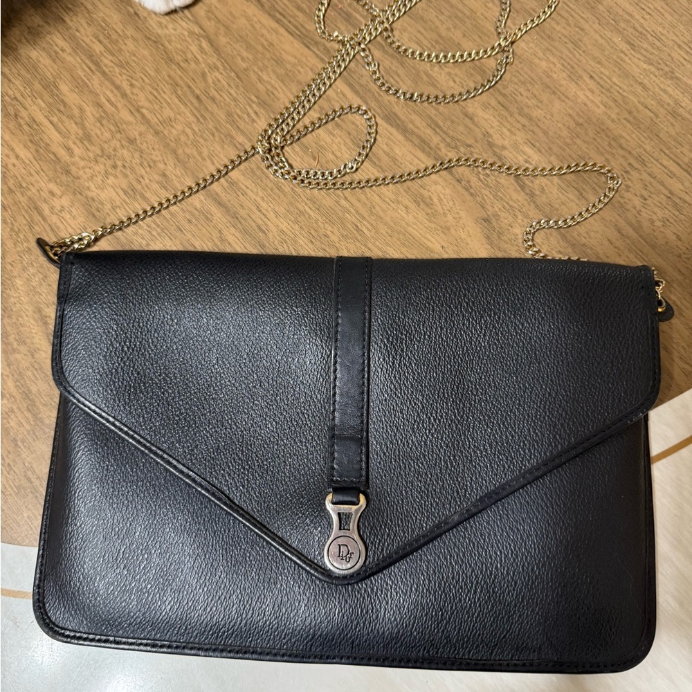 Dior Black Leather Chain Shoulder Bag with Gold Hardware